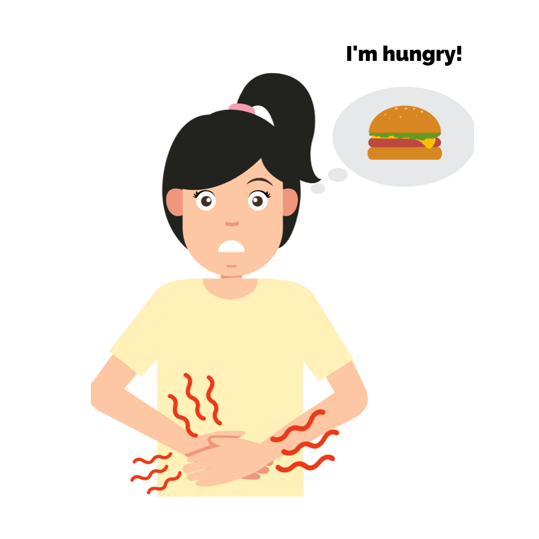 girl thinking about hamburger because she's hungry