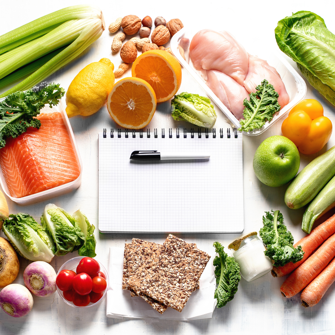 note pad with ingredients for meal planning