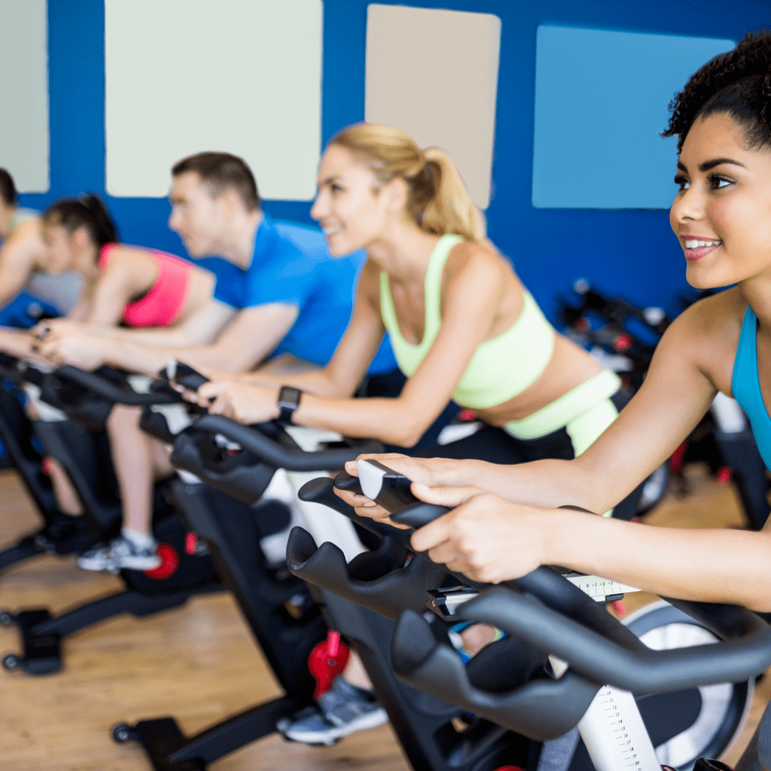 group of women on spin bikes