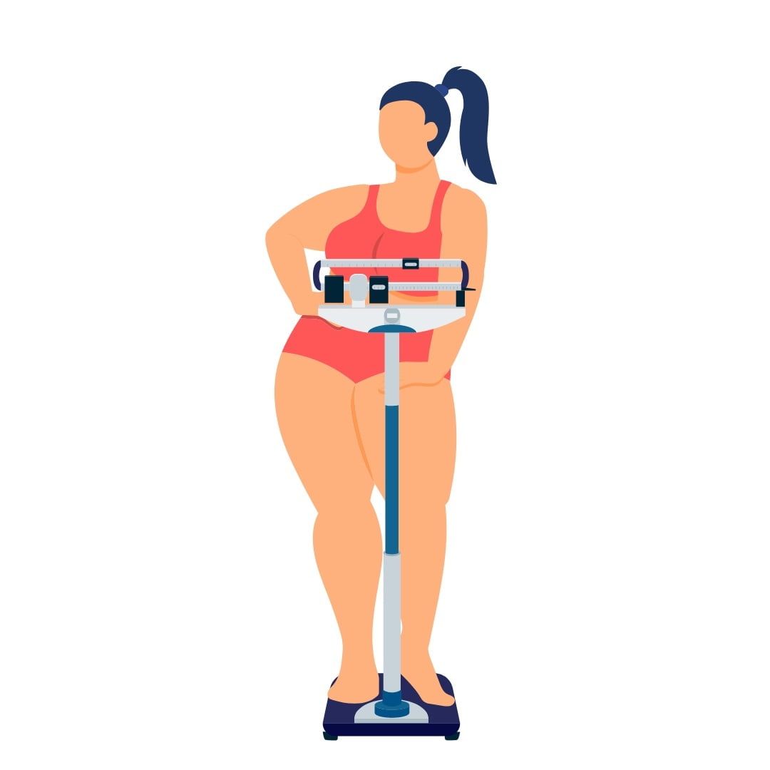 women weighing herself pursuing weight-loss